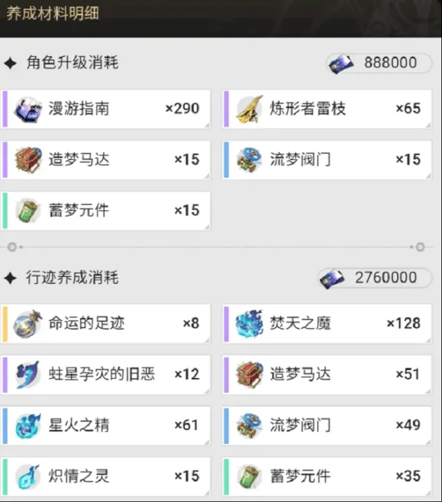 《崩坏星穹铁道》黄泉培养材料指南