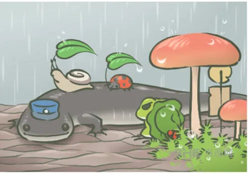 旅行青蛙雨天池塘明信片介绍