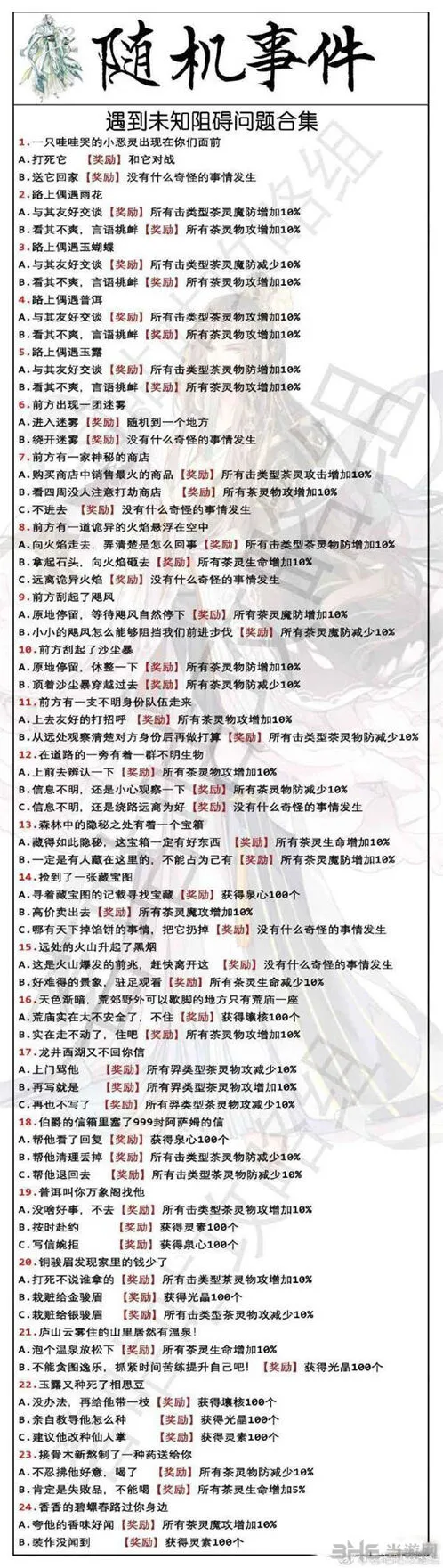 茗心录全战斗随机事件答案分享