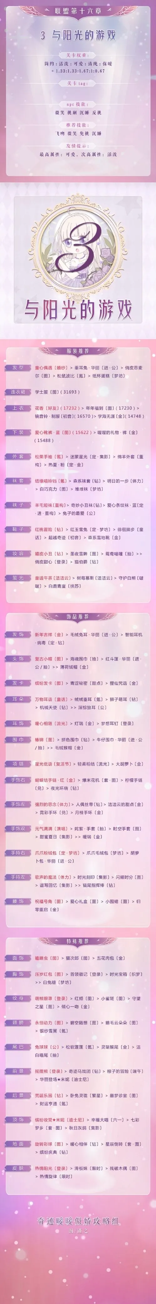 奇迹暖暖16章第三关阳光游戏高分攻略
