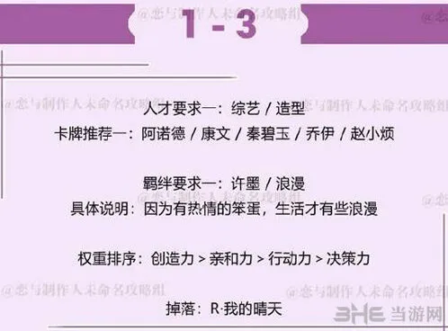 恋与制作人1-3关卡许墨副本三星攻略