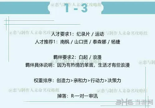 恋与制作人白起拍摄副本1-3详细攻略