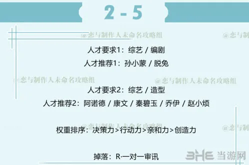 《恋与制作人》白起副本2-5三星过图指南