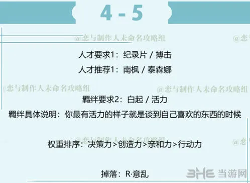 《恋与制作人》白起副本4-5攻略指南
