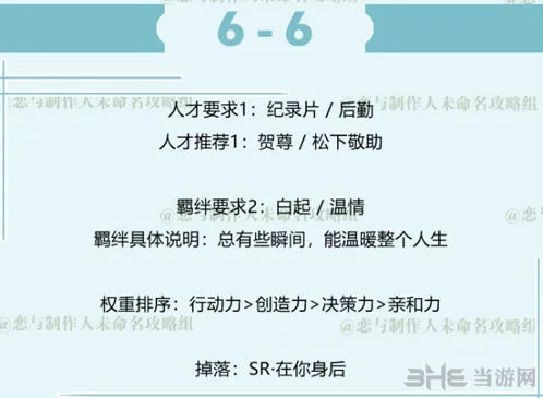 恋与制作人白起拍摄副本6-6详细攻略