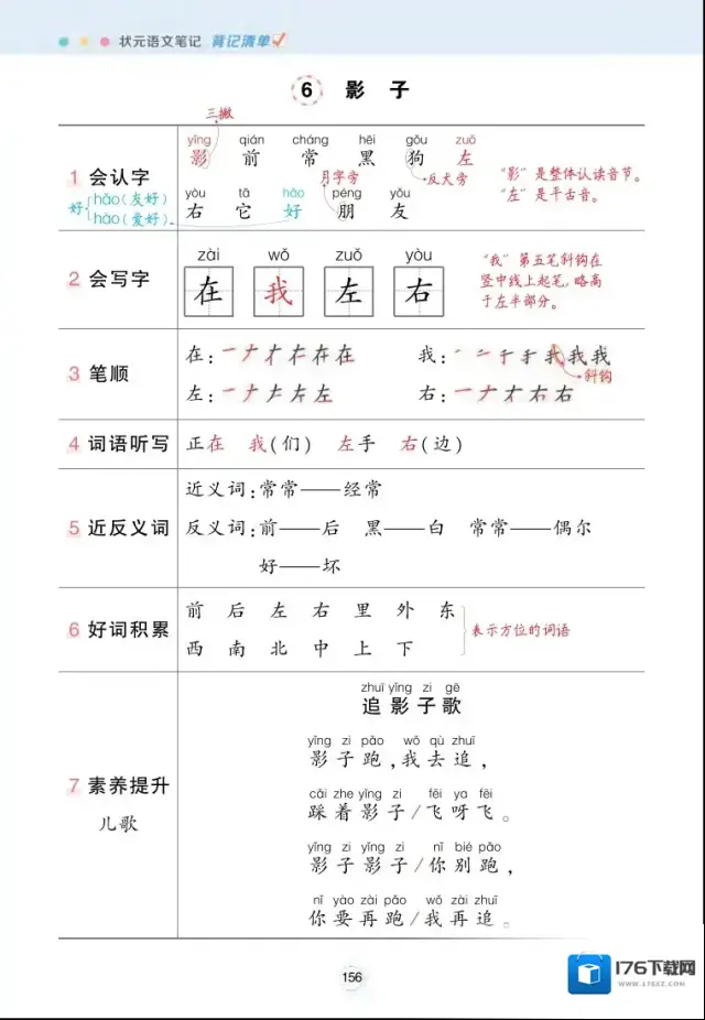 《每课背记清单》小学1-6年级上下册PDF格式