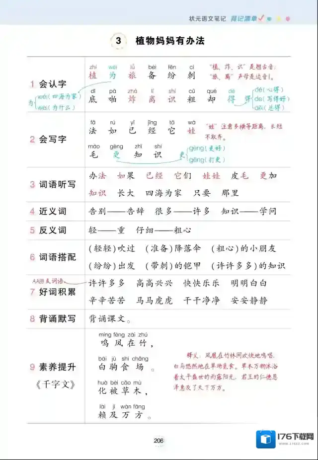 状元语文笔记（背记清单）2年级上册PDF百度云网盘