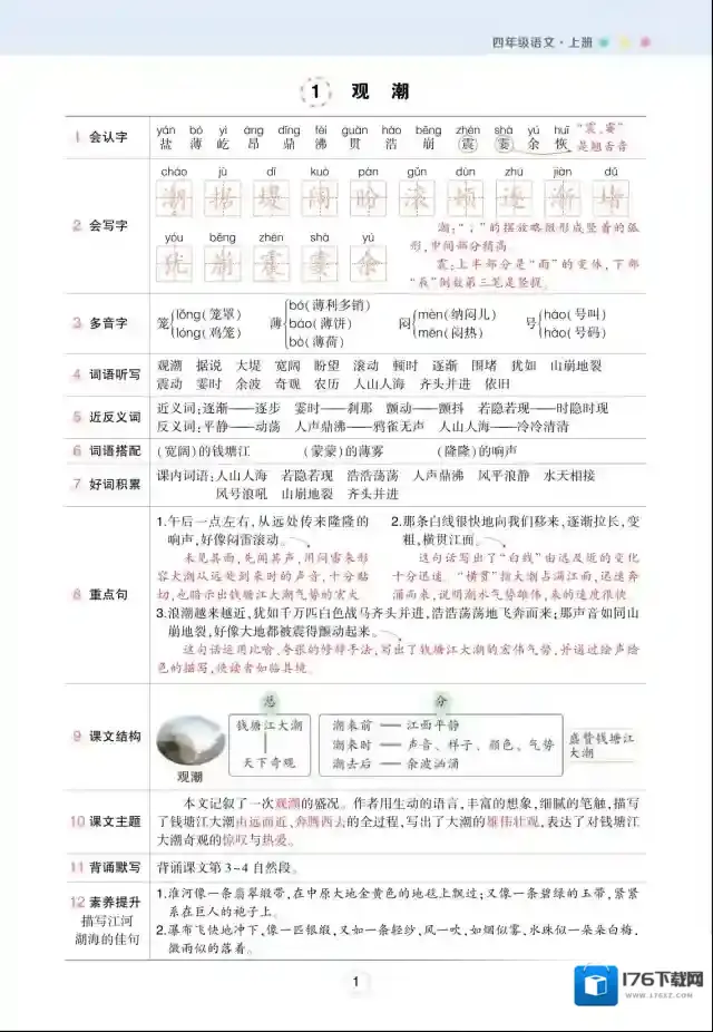 状元语文笔记（背记清单）小学4年级上册 pdf 百度云网盘