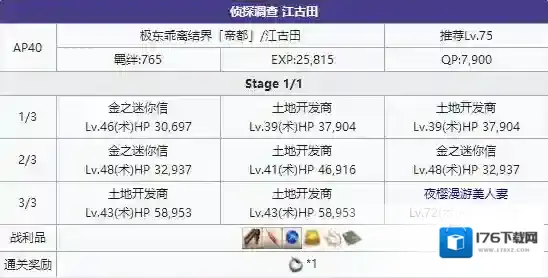 FGO帝都圣杯奇谭江古田配置 自由本配置掉落详解